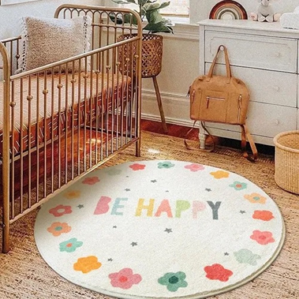 Colorful 'Be Happy' Round Rug 47.2 Inch
